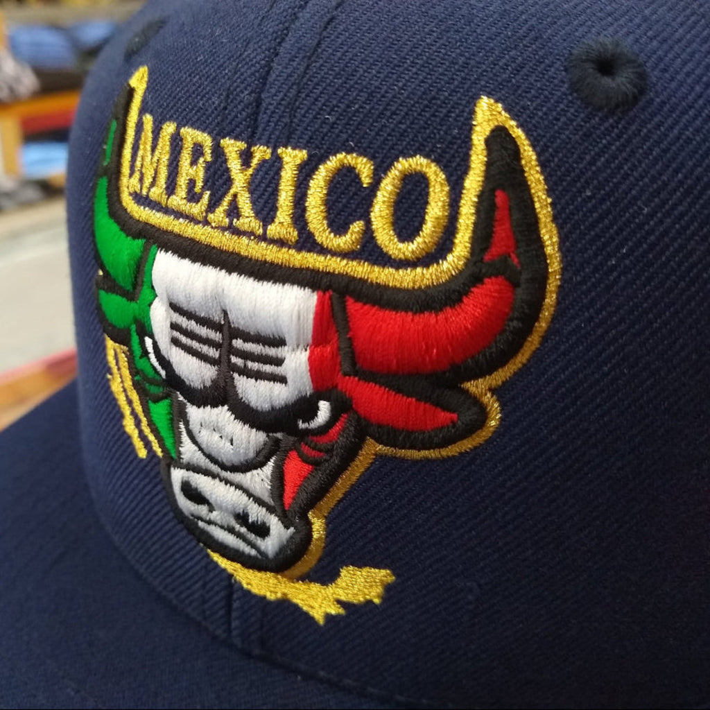 Embroidered Snapback Mexican Bull logo Navy Hat product image 2, provided for visual reference and product detail review
