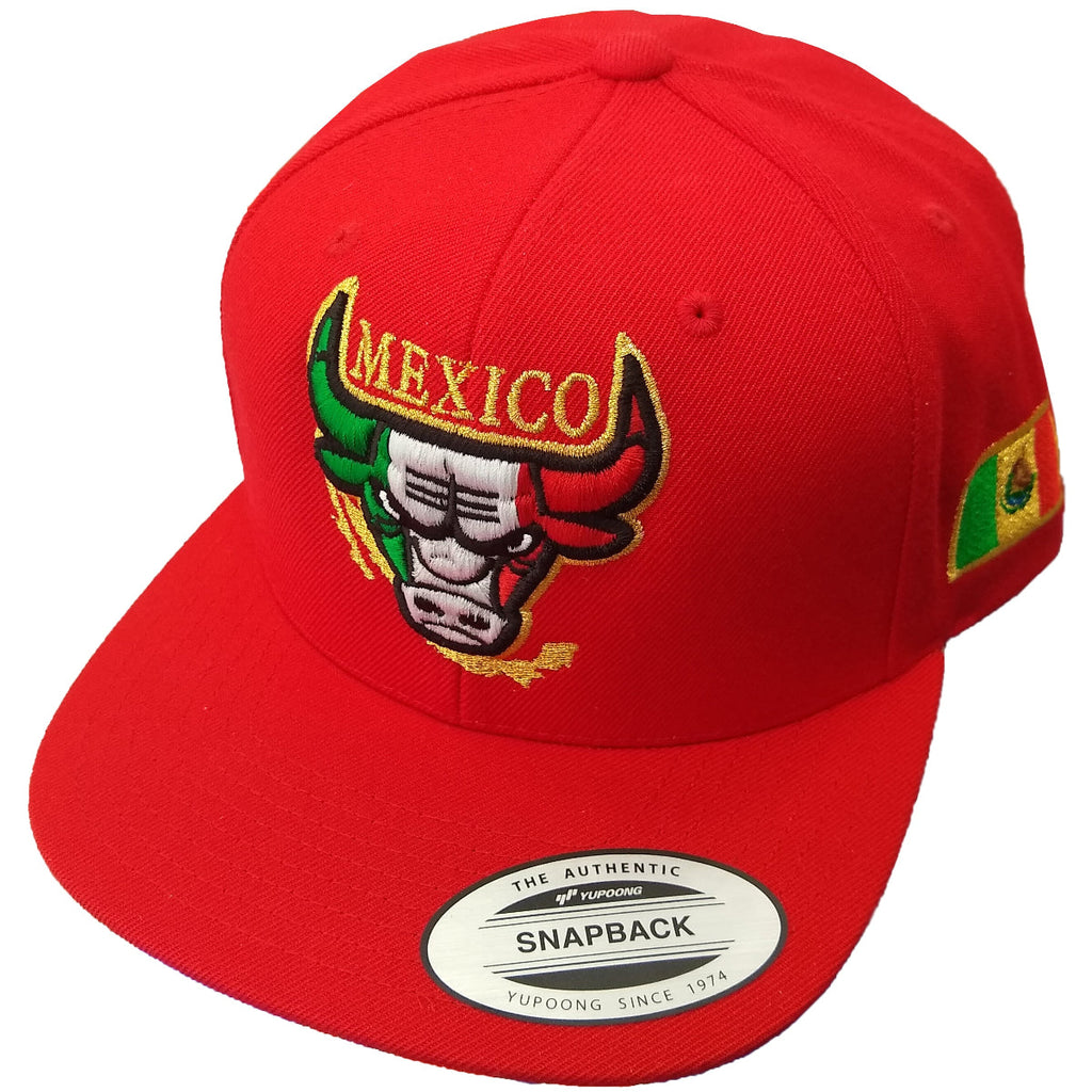 Embroidered Snapback Mexican Bull logo Red Hat product image 1, provided for visual reference and product detail review