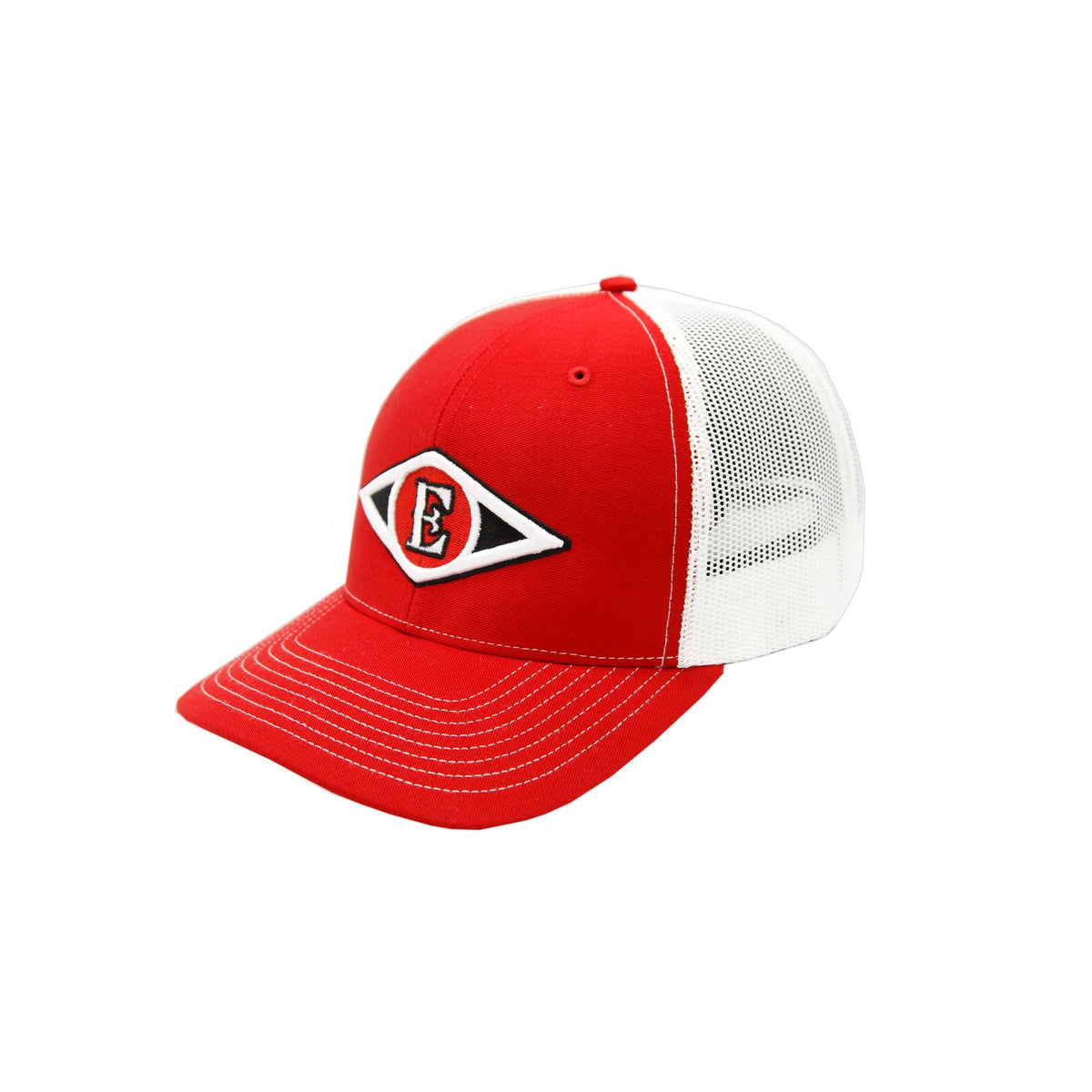 Leones del Escogido - Embroidered, Mesh Trucker Red / Black Caps product image 2, provided for visual reference and product