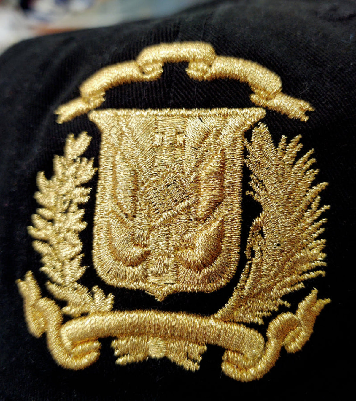 Escudo Republica Dominicana - Dominican Shield Black / Metallic Gold Color Dad Hat product image 2, provided for visual