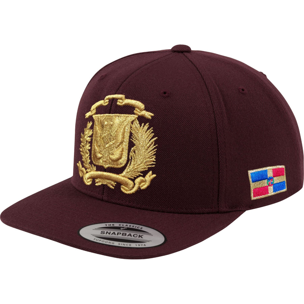 Escudo Republica Dominicana - Dominican Snapback Maroon - Metallic Gold Hat product image 1, provided for visual reference