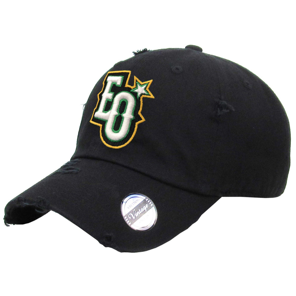Estrellas Orientales EO logo Embroidered Vintage Black Hat product image 1, provided for visual reference and product detail