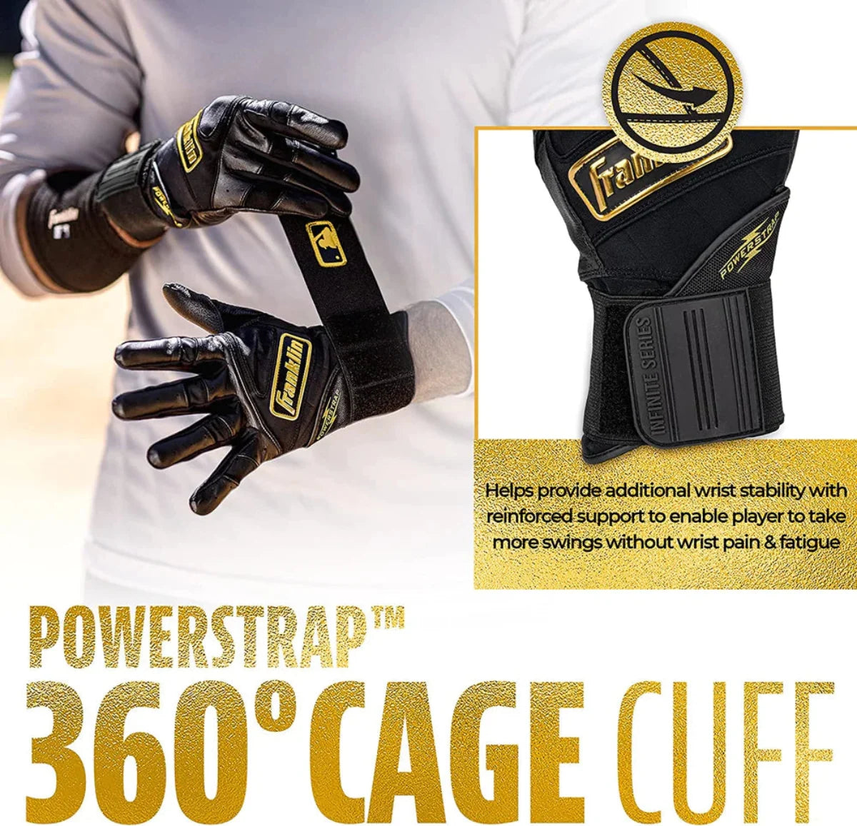 Franklin Infinite Powerstrap Series Adult Batting Gloves - Long Cuff product image 6, provided for visual reference and
