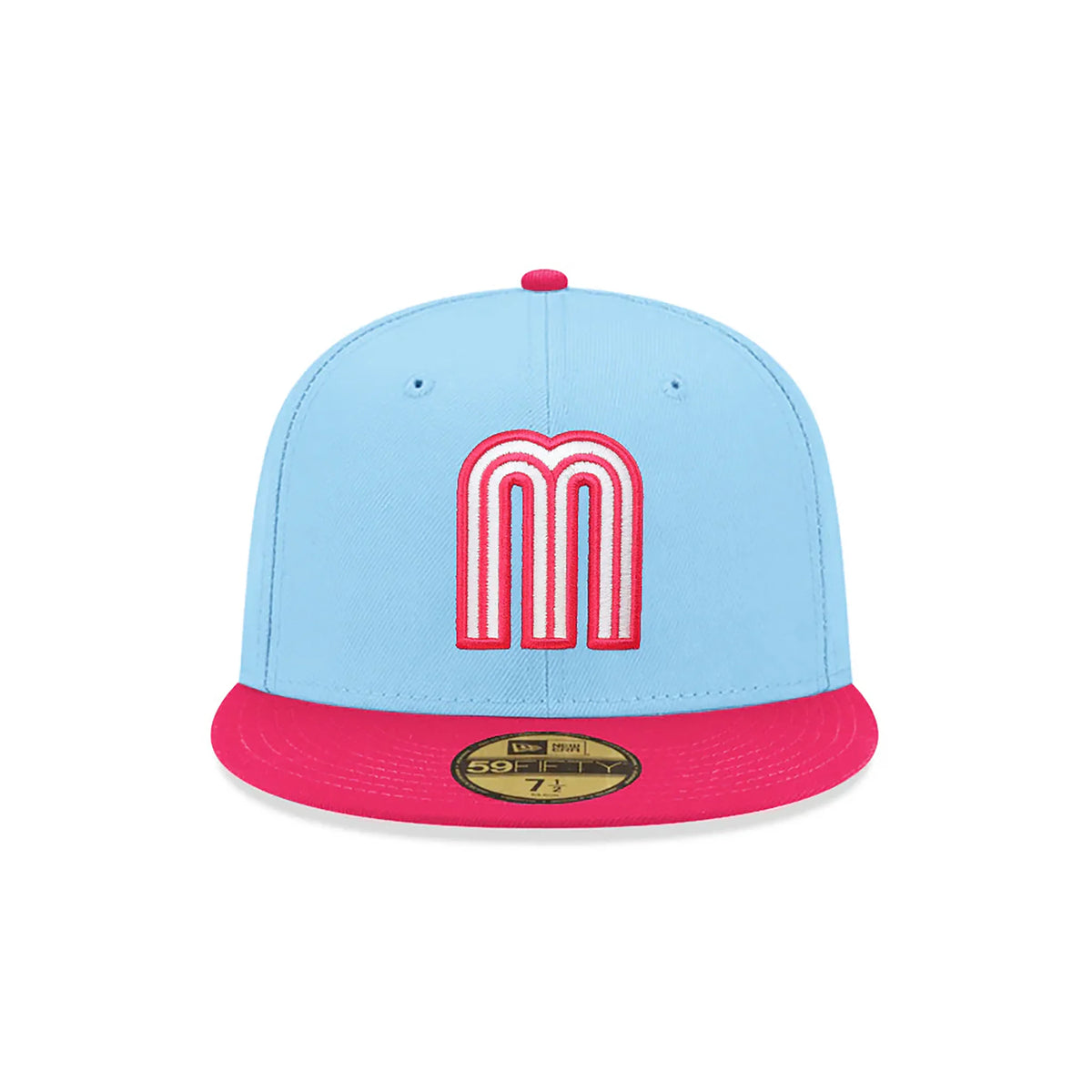 New Era 59FIFTY Mexico "M" Fitted Hat – Light Blue/Rose Pink product image 1, provided for visual reference and product