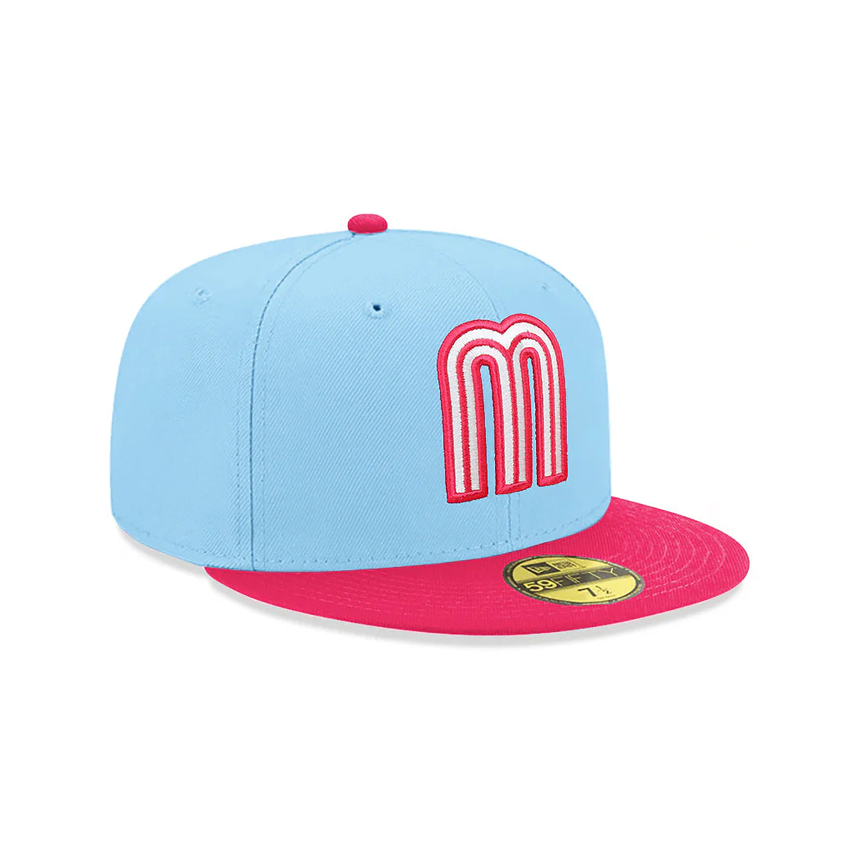 New Era 59FIFTY Mexico "M" Fitted Hat – Light Blue/Rose Pink product image 2, provided for visual reference and product
