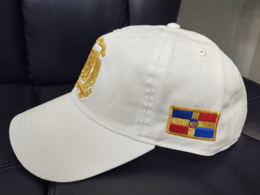 Escudo Republica Dominicana - Dominican Shield White / Metallic Gold Color Dad Hat product image 3, provided for visual