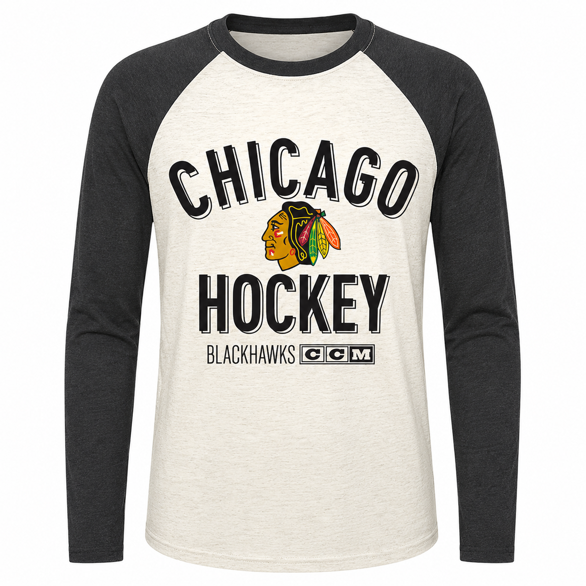 Chicago Blackhawks CCM Vintage Long Sleeve Crew Neck T-Shirt product image 1, provided for visual reference and product