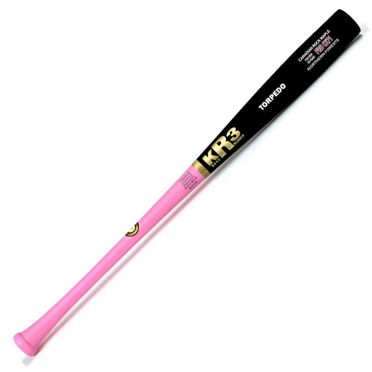 KR3 Canadian Rock Maple C271 Torpedo Gold Series Wood Baseball Bat – Gloss Black Barrel / Berry Pink Handle product image 1,