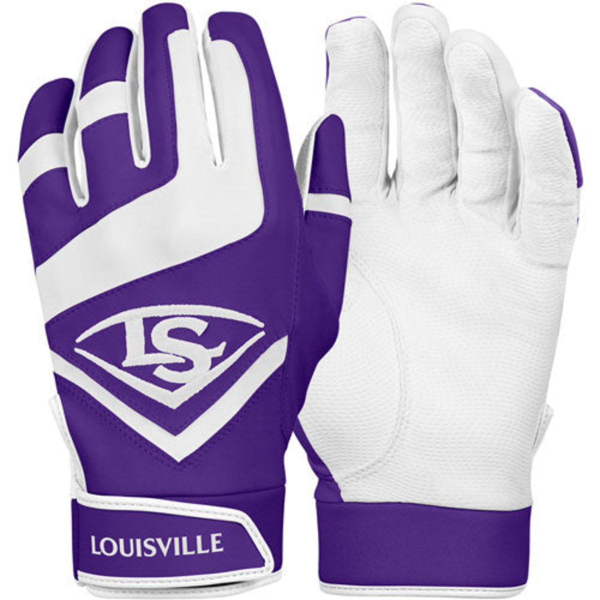 Louisville Slugger Adult Genuine Batting Gloves - Purple / White product image 1, provided for visual reference and product