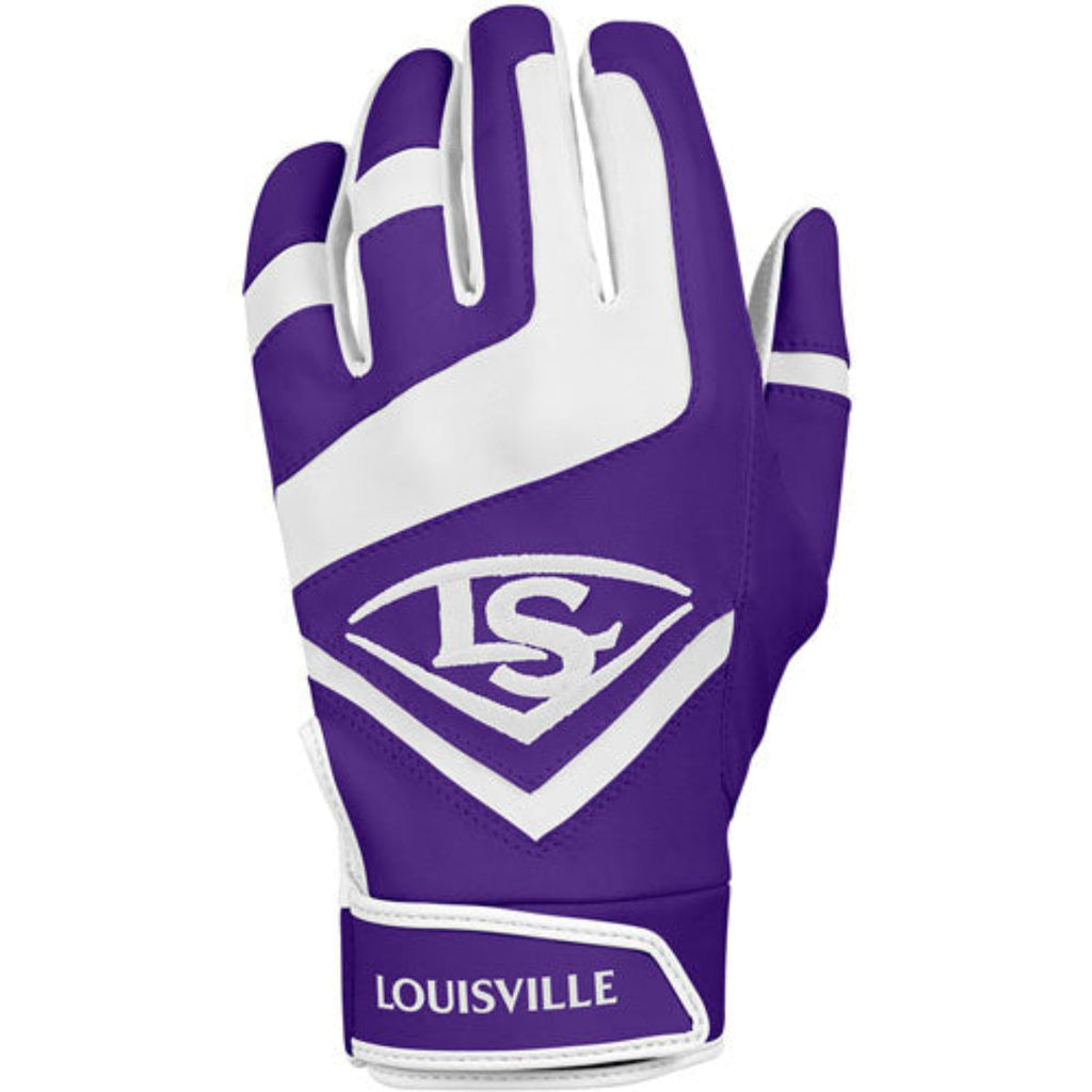 Louisville Slugger Adult Genuine Batting Gloves - Purple / White product image 2, provided for visual reference and product