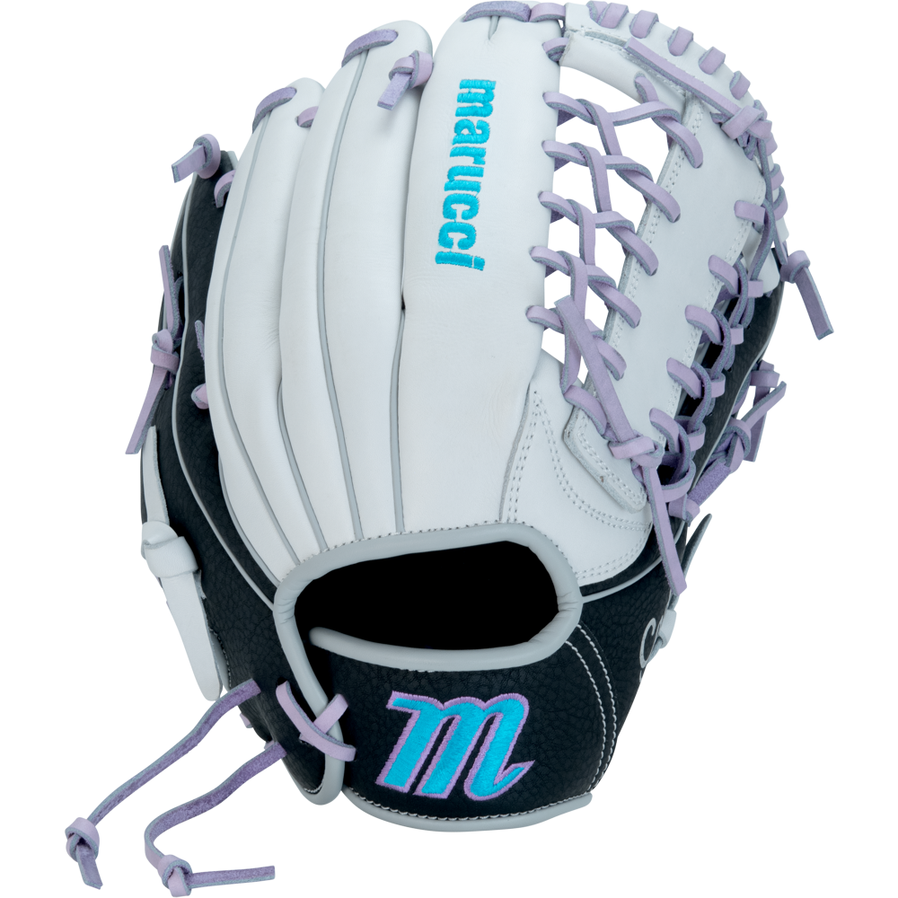 Marucci Caddo FP Fastpitch Youth Glove | Basket Web | Lavender/White/Black | Full-Grain Leather product image 1, provided