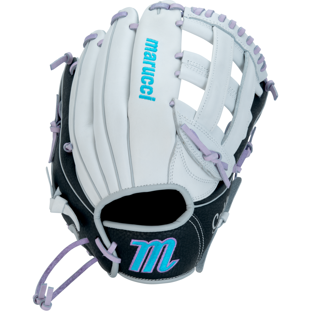 Marucci Caddo FP Fastpitch Youth Glove | Basket Web | Lavender/White/Black | Full-Grain Leather product image 4, provided
