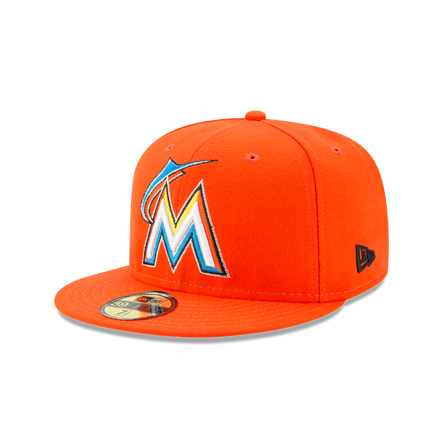 Miami Marlins 2017 MLB New Era Authentic On-Field Road 59FIFTY Fitted Hat - Orange product image 1, provided for visual