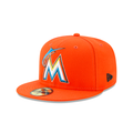 Miami Marlins 2017 MLB New Era Authentic On-Field Road 59FIFTY Fitted Hat - Orange product image 1, provided for visual