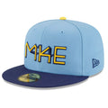Milwaukee Brewers City Connect New Era 59FIFTY Fitted Hat – Light Blue & Navy Cap with MKE Embroidery product image 1,