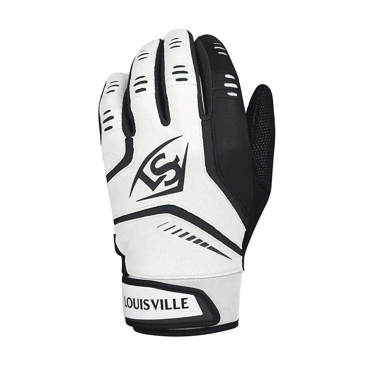 Louisville Slugger Omaha Adult Batting Gloves White-Black product image 1, provided for visual reference and product detail