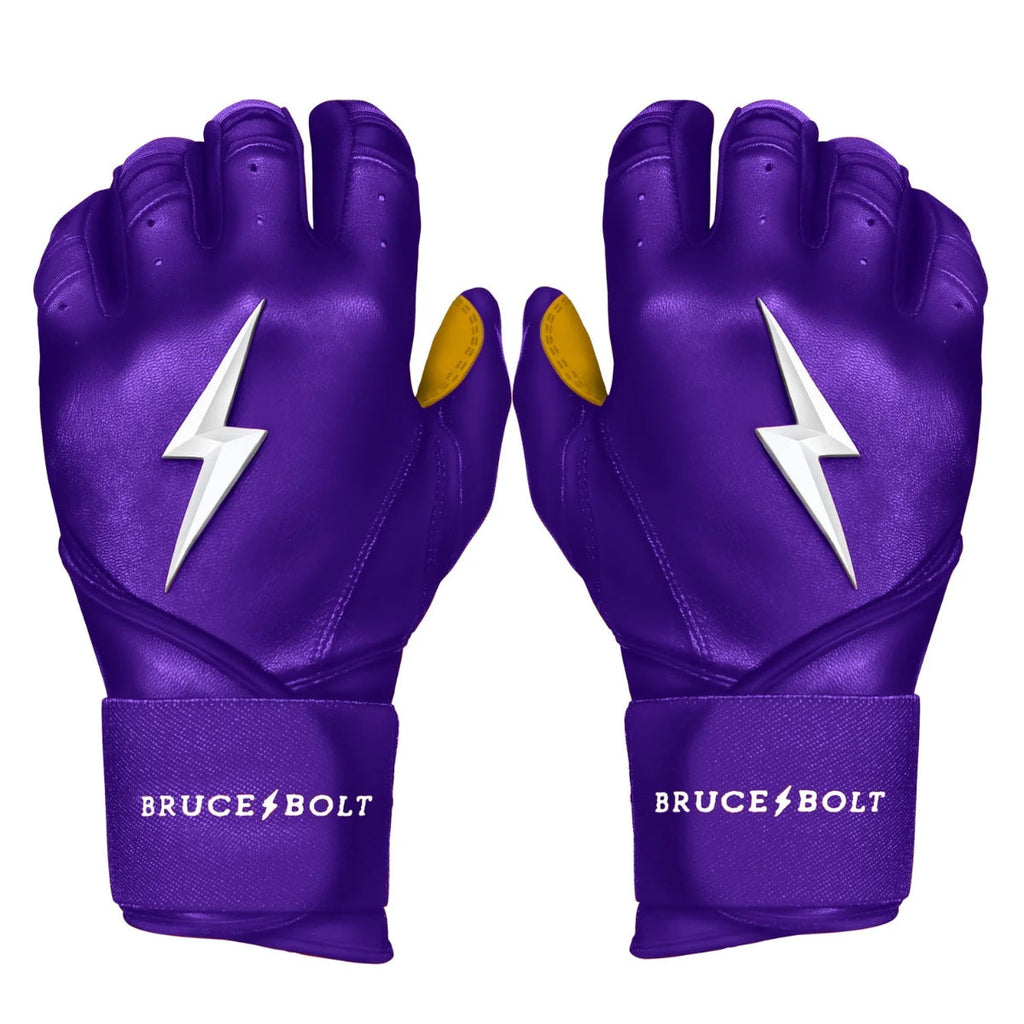 Bruce Bolt Premium Pro Long Cuff Batting Gloves - Purple product image 1, provided for visual reference and product detail