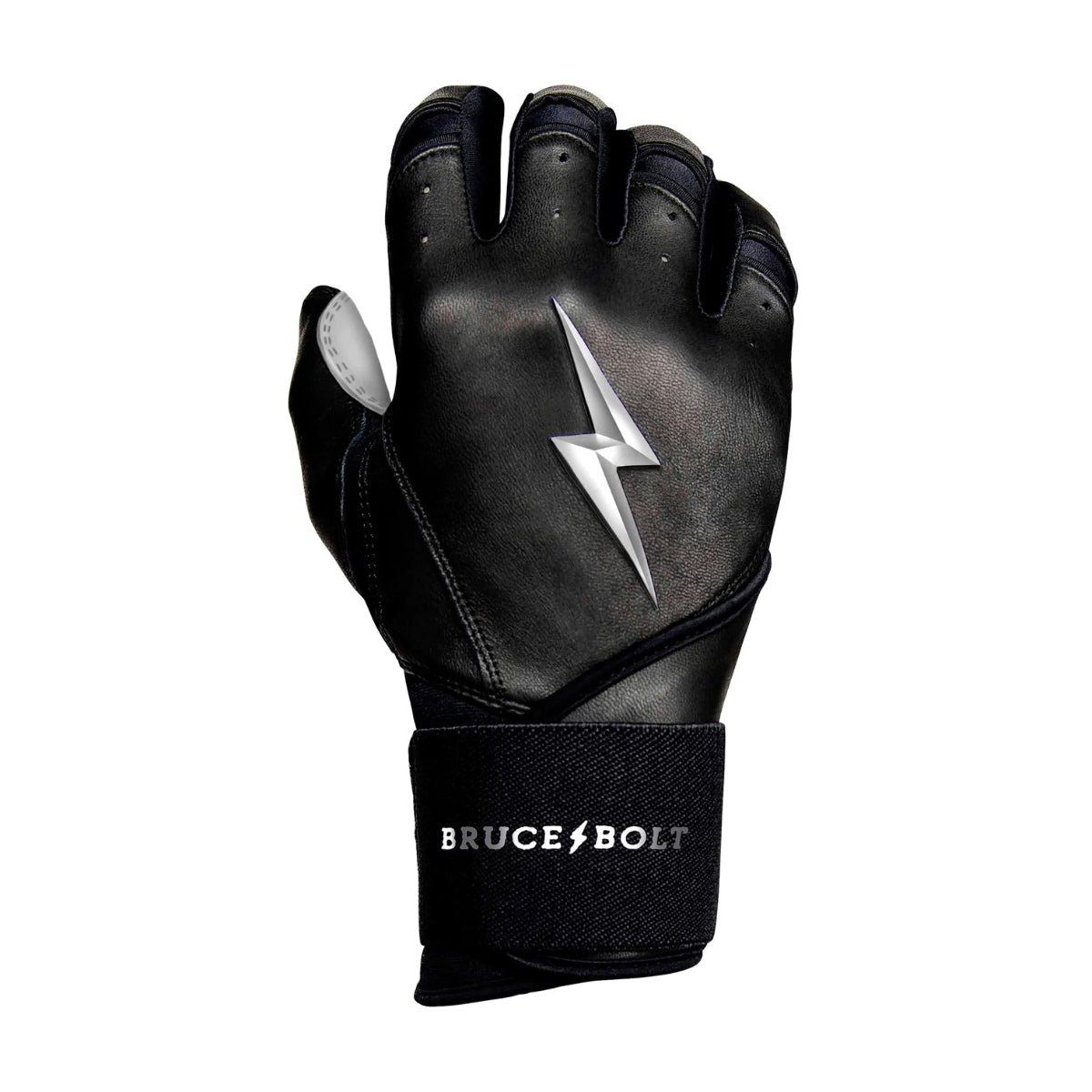Bruce Bolt Premium Pro Chrome Series Long Cuff Batting Gloves - Black/Chrome product image 2, provided for visual reference