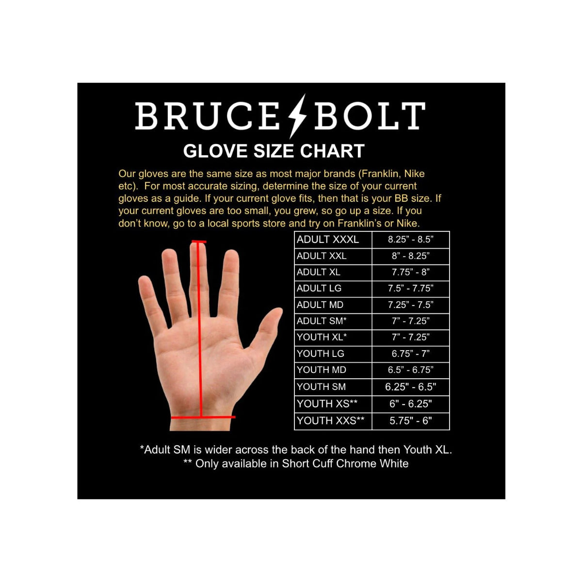 Bruce Bolt Premium Pro Chrome Series Long Cuff Batting Gloves - Black/Chrome product image 6, provided for visual reference