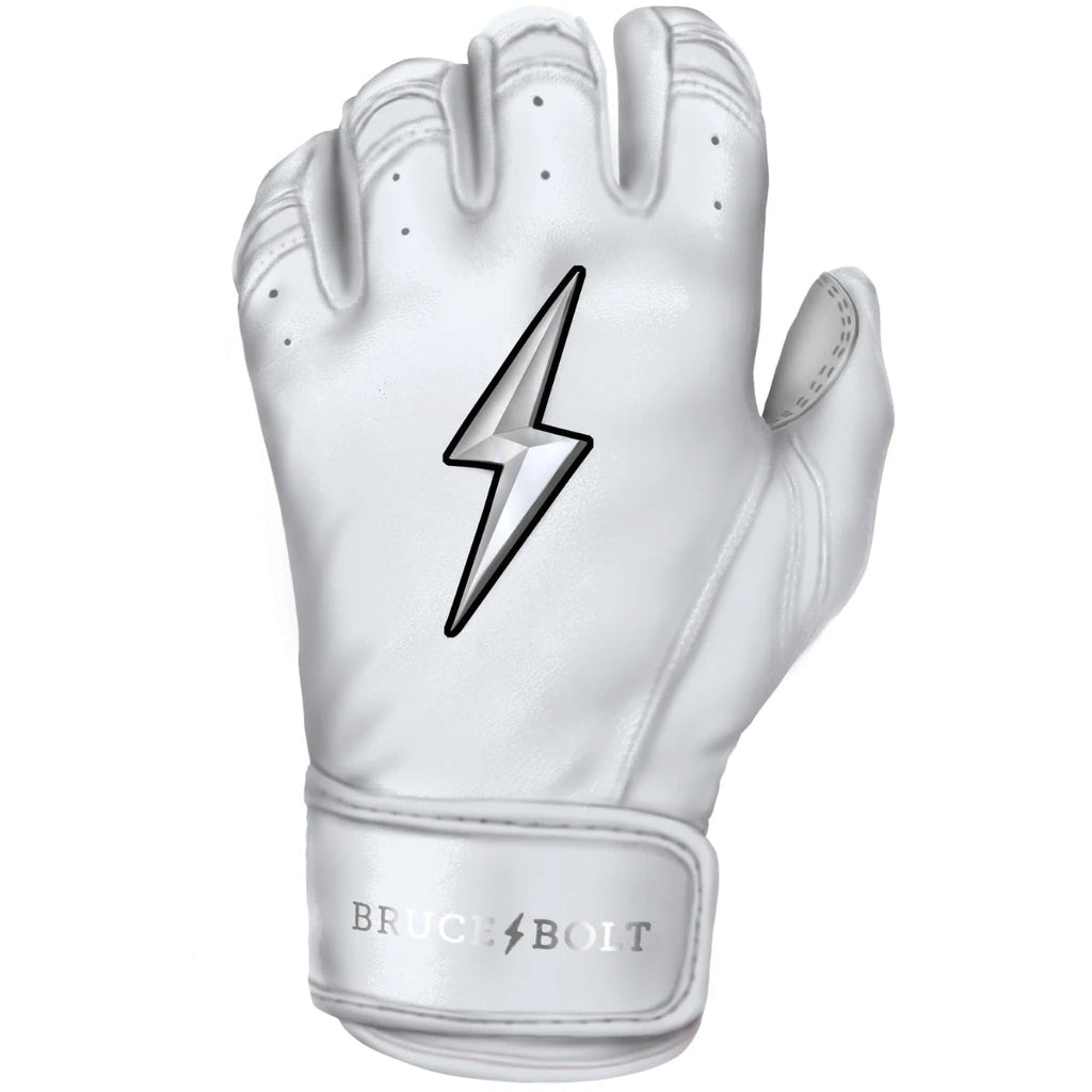 Premium Pro Chrome Series Short Cuff Batting Gloves - White product image 2, provided for visual reference and product