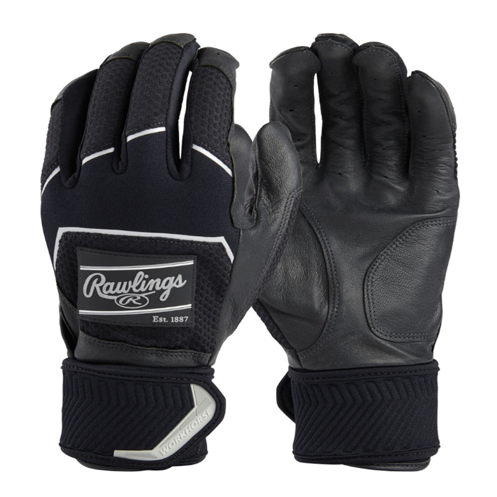 Rawlings Adult Workhorse Batting Gloves Compression Strap WHC2BG-B product image 1, provided for visual reference and