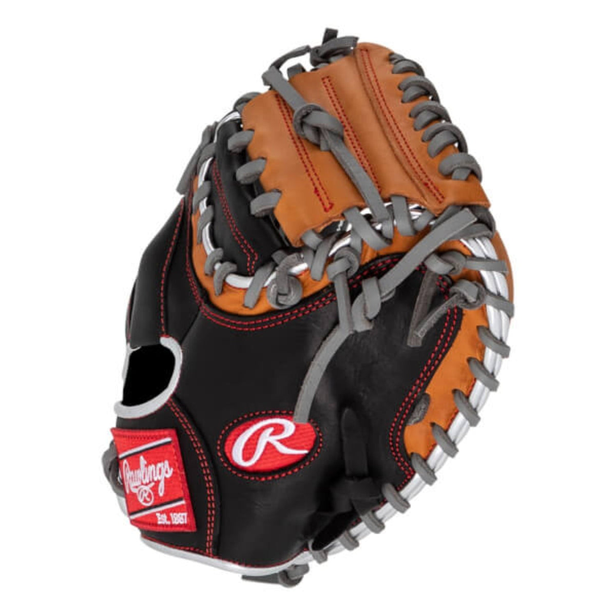 Rawlings R9CMU 23BT 32” Youth RHT Catcher’s Mitt – R9 Series Black/Tan | Durable Leather, Reinforced Palm & Quick Break-In