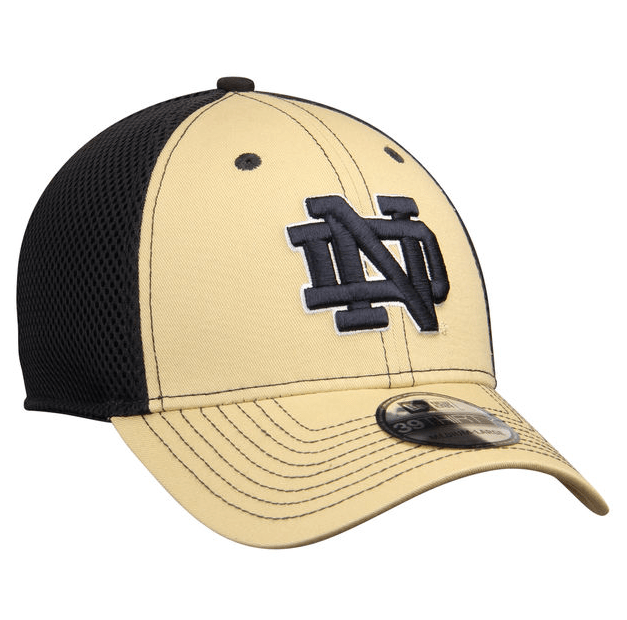 New Era Gold/Navy Notre Dame Fighting Irish Team Front Neo 39THIRTY Flex Hat product image 1, provided for visual reference