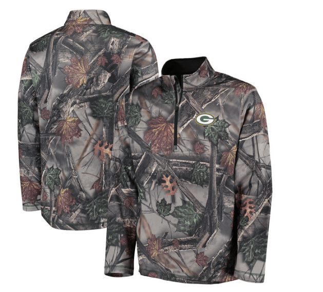 Green Bay Packers Majestic Camo The Woods Half Zip Jacket for Men product image 1, provided for visual reference and product