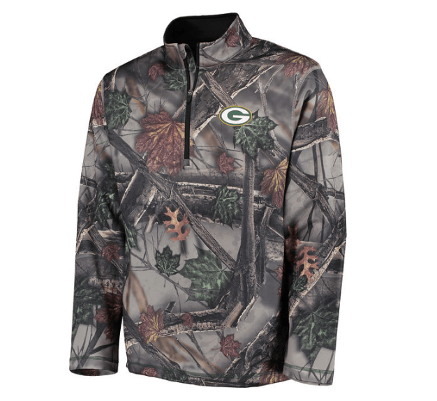 Green Bay Packers Majestic Camo The Woods Half Zip Jacket for Men product image 2, provided for visual reference and product