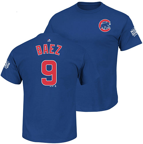 Chicago Cubs Youth Javier Baez 2016 World Series Name and Number T-Shirt product image 1, provided for visual reference and