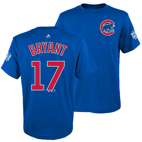 Chicago Cubs Youth Kris Bryant 2016 World Series Name and Number T-Shirt product image 1, provided for visual reference and