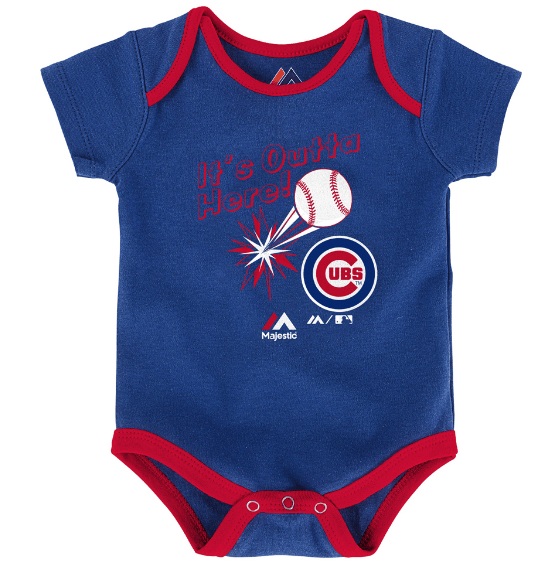 Newborn Chicago Cubs Home Run 3-Pack Bodysuit Set By Majestic product image 4, provided for visual reference and product