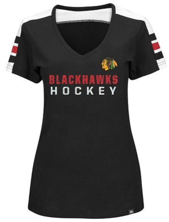 Chicago Blackhawks Black Majestic Goal Cage T-Shirt By Majestic for Women product image 1, provided for visual reference and