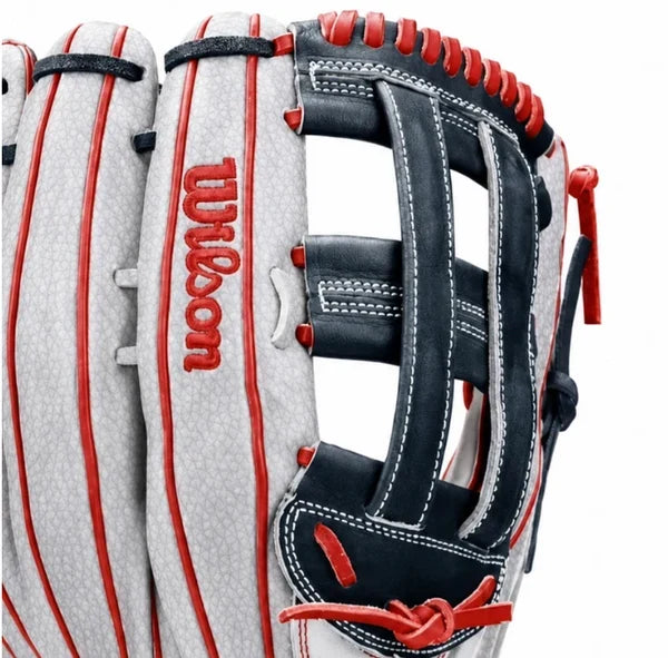 Wilson A1000SP 1922 Rocket SMU 13-Inch Slowpitch Softball Glove | White/Navy/Red product image 4, provided for visual