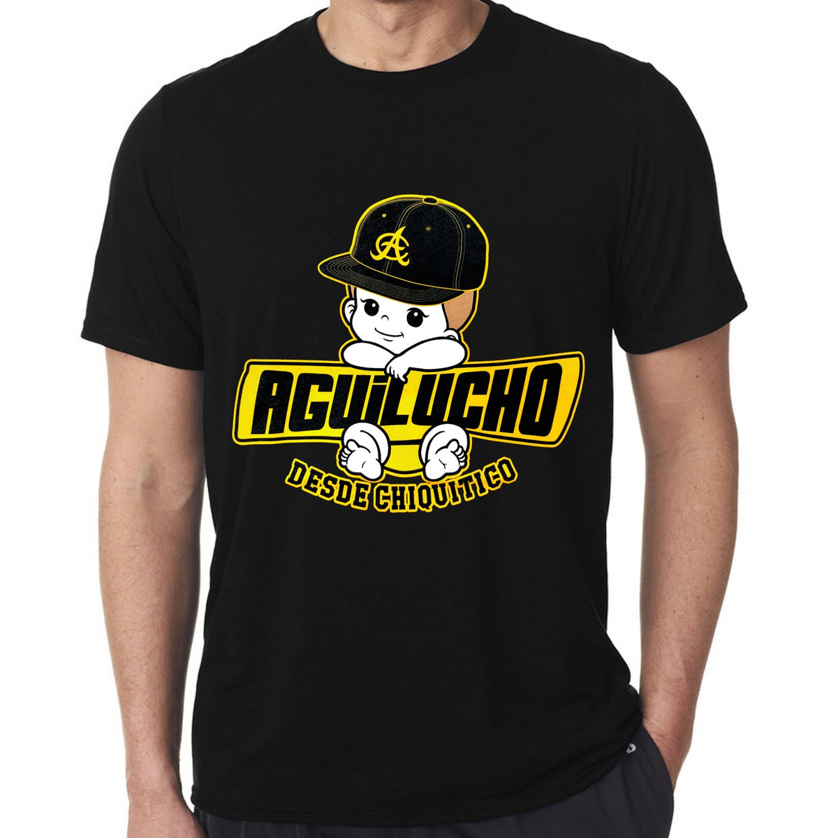 Aguilas Cibaeñas Aguilucho desde chiquitico ADULT Black T-Shirt product image 1, provided for visual reference and product