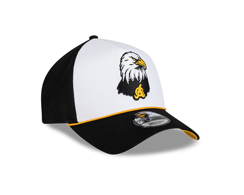 Aguilas Cibaenas New Era 9FORTY A-Frame Adjustable Hat - White/Black/Gold product image 1, provided for visual reference and