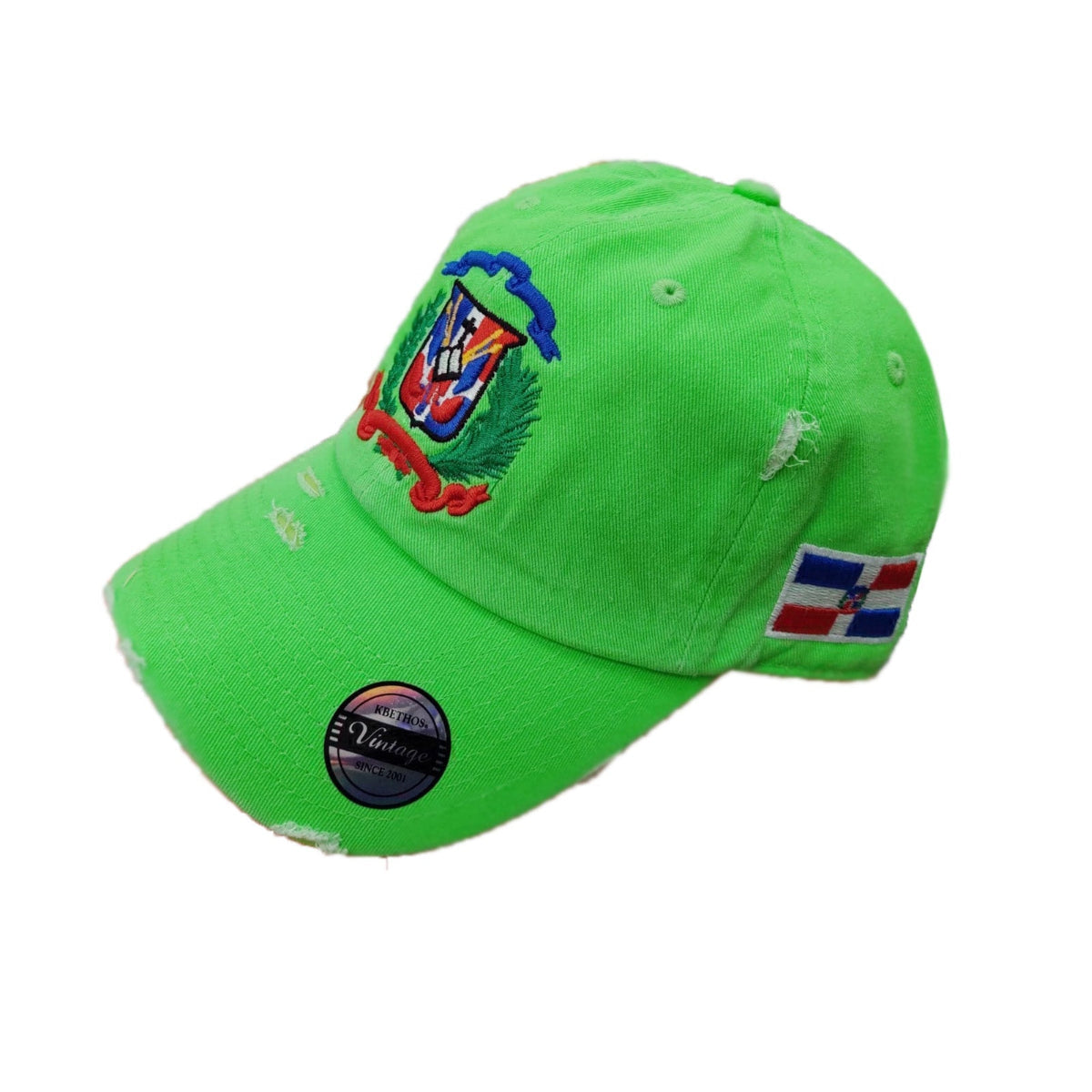 Vintage Adjustable Dominican Shield Neon Green Hat product image 1, provided for visual reference and product detail review