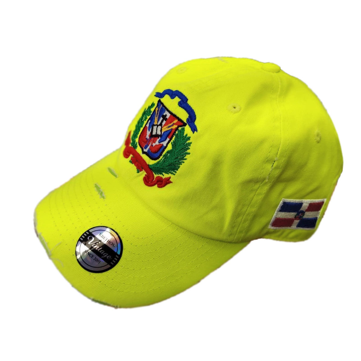 Vintage Adjustable Dominican Shield Neon Lime Hat product image 1, provided for visual reference and product detail review