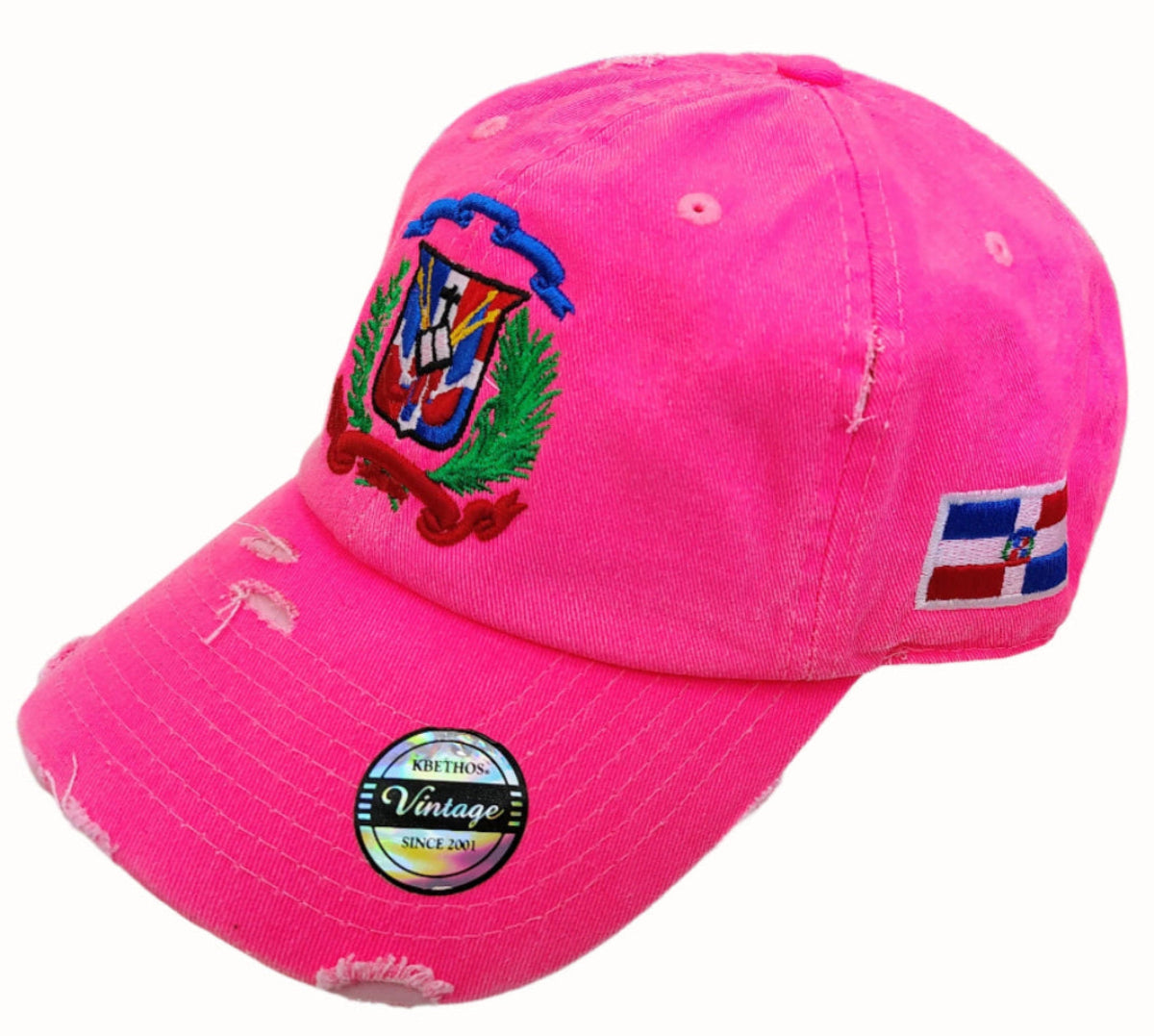 Vintage Adjustable Dominican Shield Neon Pink Hats product image 1, provided for visual reference and product detail review
