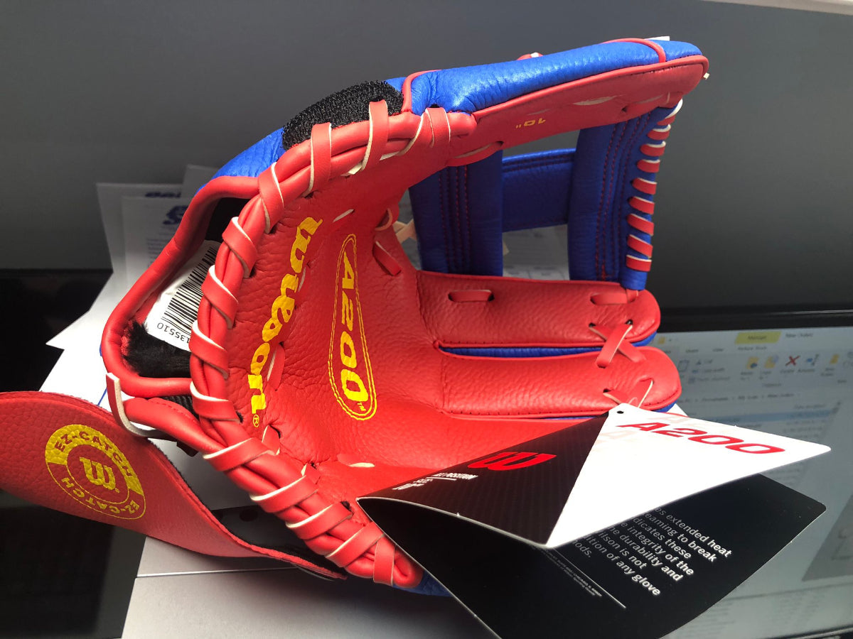 Wilson 2024 A200 EZ Catch 10 Inch Youth Baseball Glove - Royal/Red/Yellow product image 5, provided for visual reference and