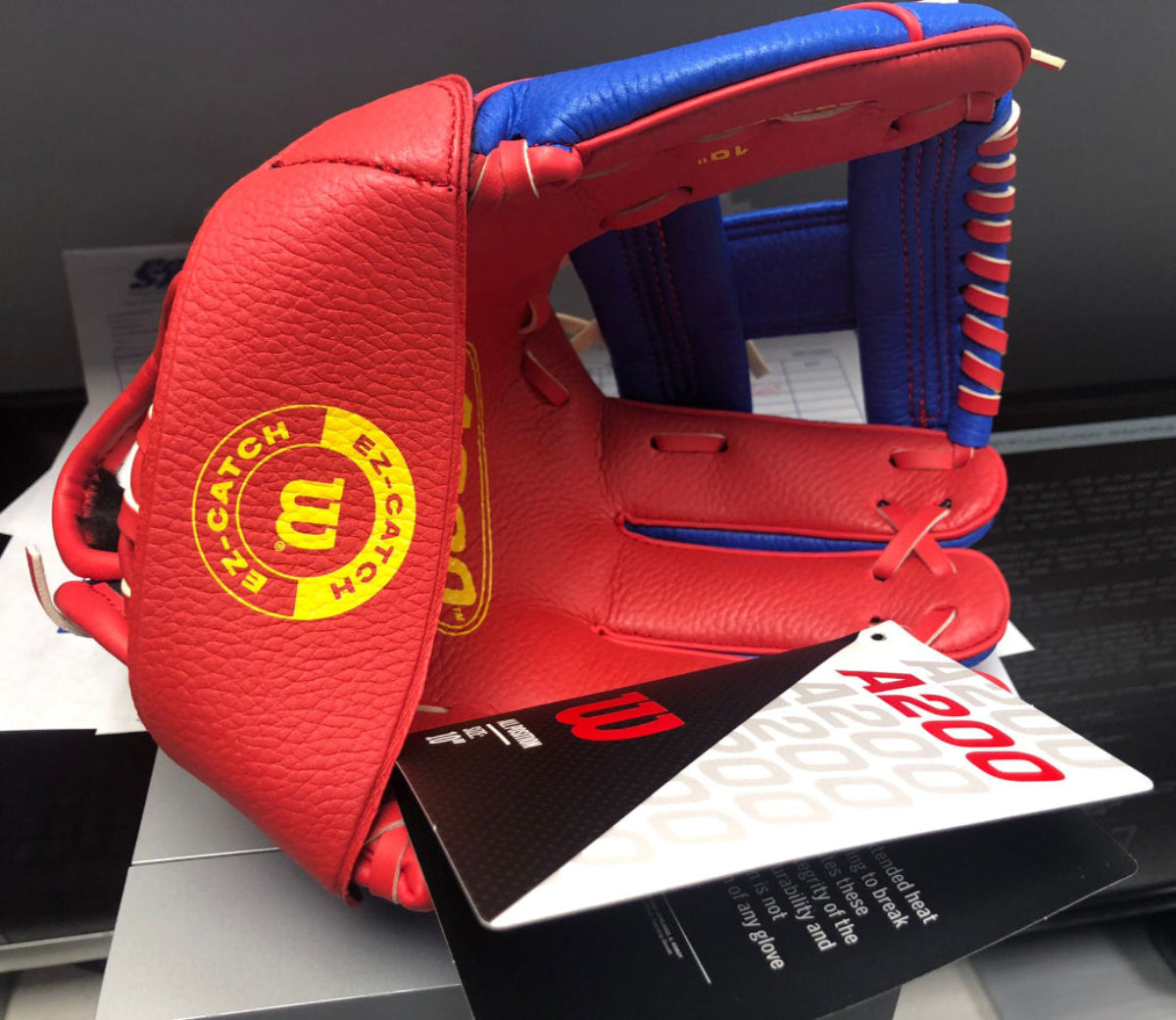Wilson 2024 A200 EZ Catch 10 Inch Youth Baseball Glove - Royal/Red/Yellow product image 6, provided for visual reference and