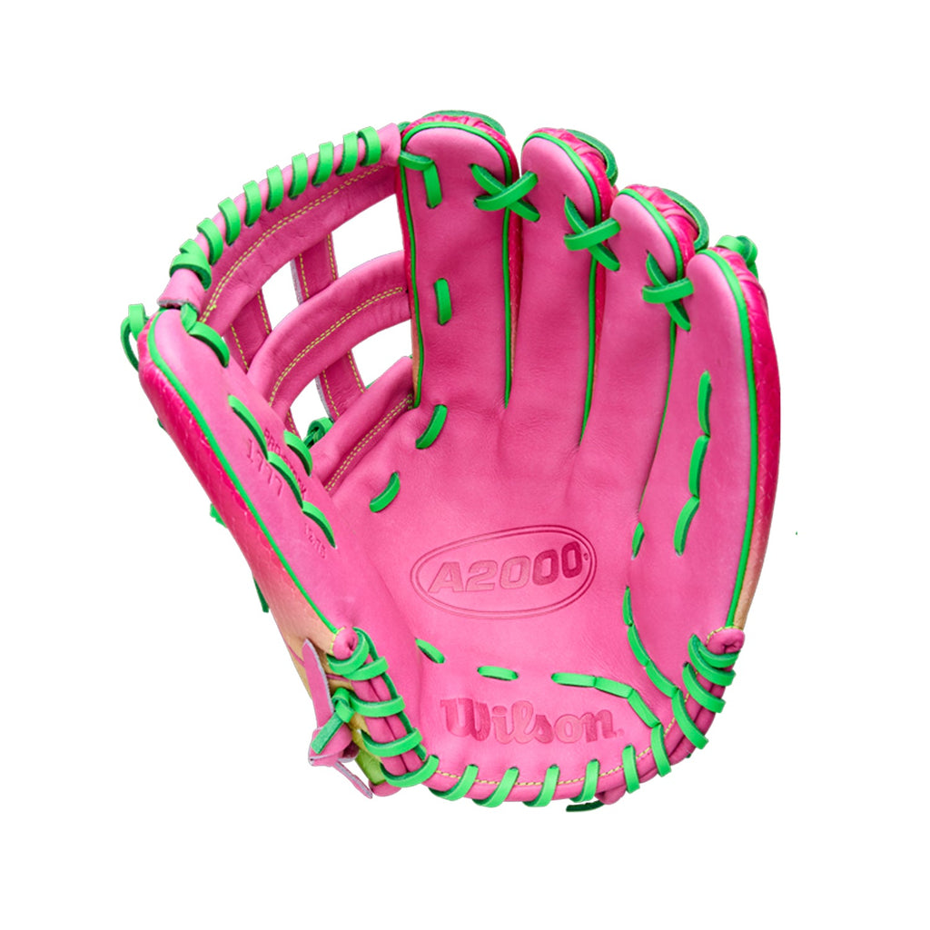 Wilson 2025 OMAHA A2000 1777 Cherry Limeade 12.75" Outfield Glove product image 2, provided for visual reference and product