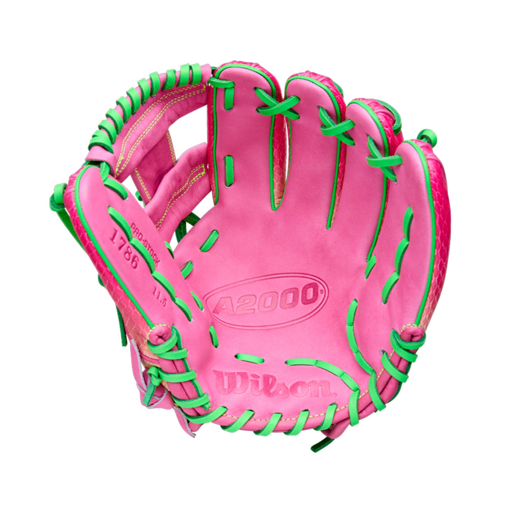 Wilson 2025 OMAHA A2000 1786 Cherry Limeade 11.5" Infield Glove product image 2, provided for visual reference and product