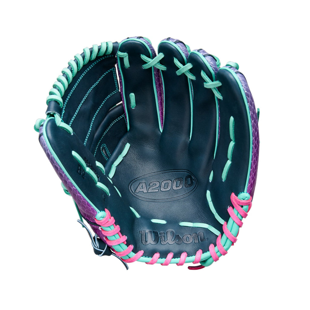 Wilson 2025 OMAHA A2000 B2 Grape Flamingo 12" Pitcher's Baseball Glove product image 2, provided for visual reference and