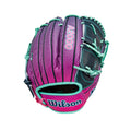 Wilson 2025 OMAHA A2000 B2 Grape Flamingo 12" Pitcher's Baseball Glove product image 1, provided for visual reference and