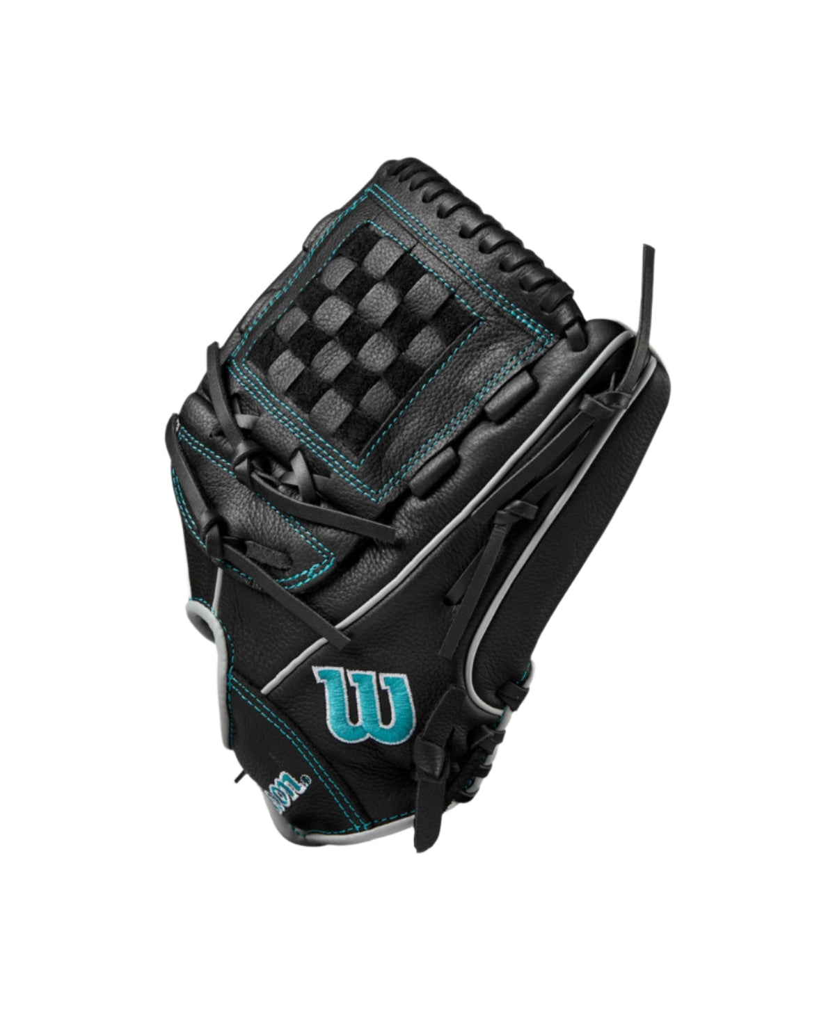 Youth - Wilson A500 Siren 12" Softball Glove Black / Teal product image 2, provided for visual reference and product detail