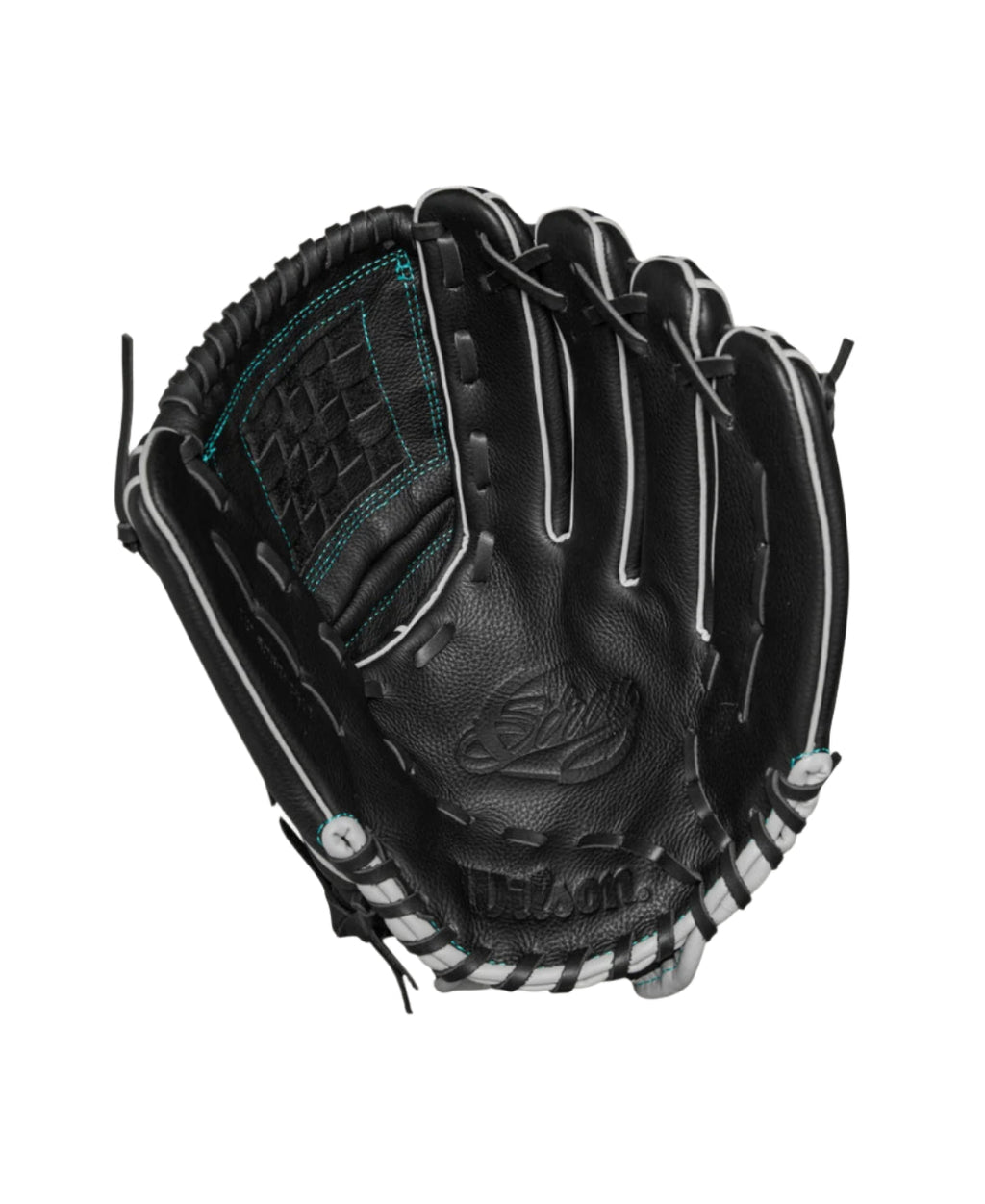 Youth - Wilson A500 Siren 12" Softball Glove Black / Teal product image 3, provided for visual reference and product detail