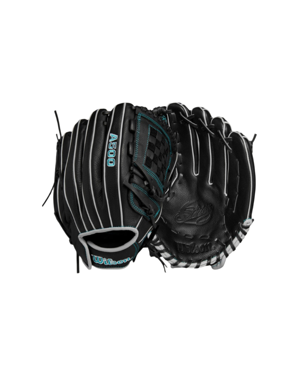 Youth - Wilson A500 Siren 12" Softball Glove Black / Teal product image 5, provided for visual reference and product detail