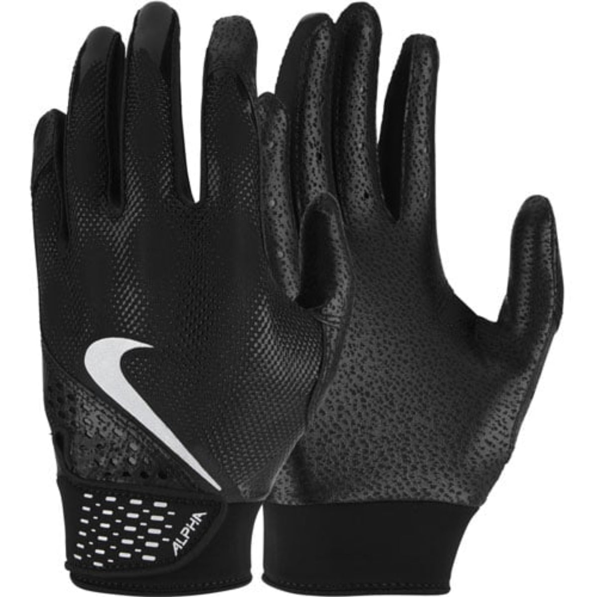 Nike Alpha Youth Batting Gloves – Black & Silver Baseball & Softball Gloves product image 1, provided for visual reference