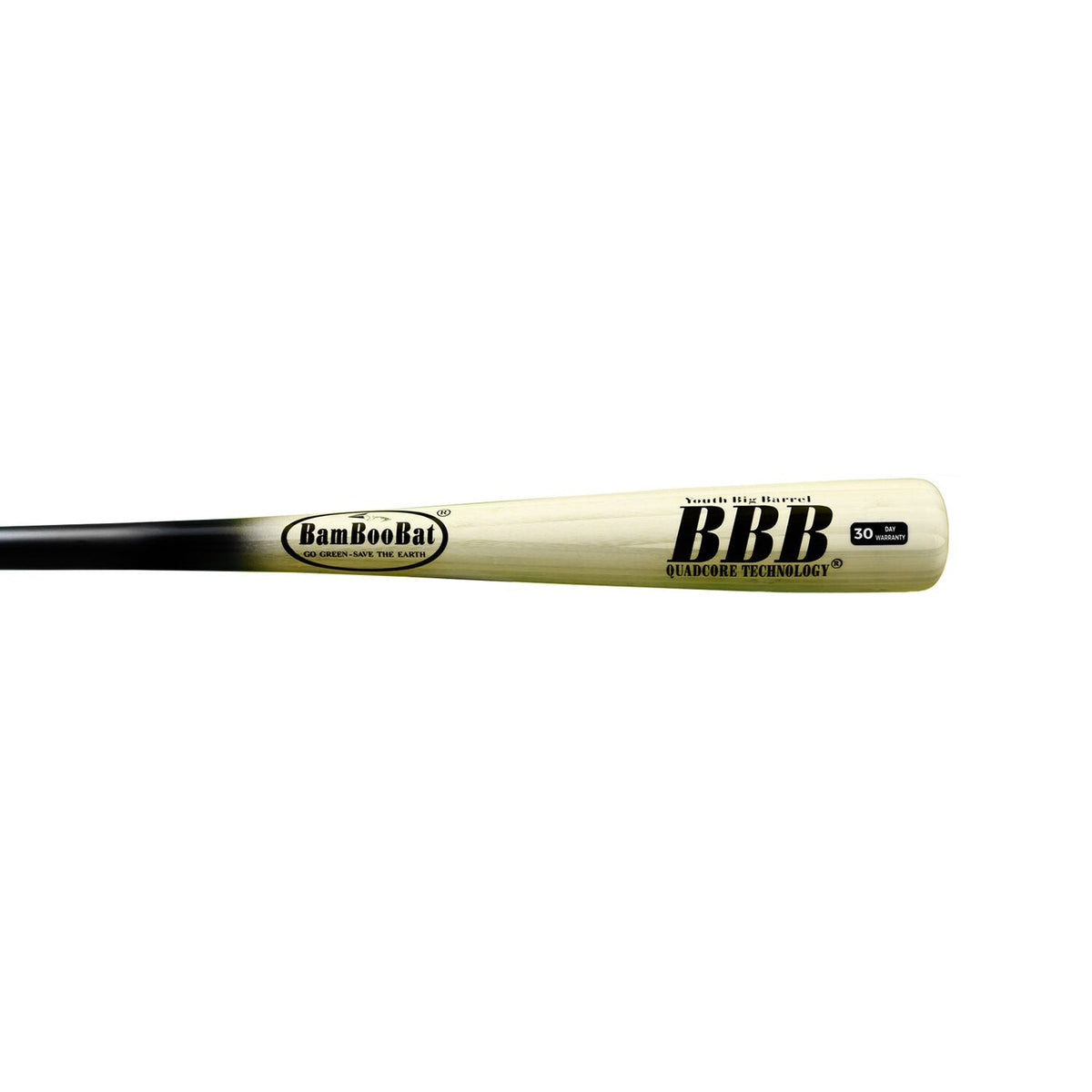 BamBooBat Youth Big Barrel Bamboo Baseball Bat -5 – 2 5/8" Barrel, Quadcore Technology | Black/Natural product image 2,